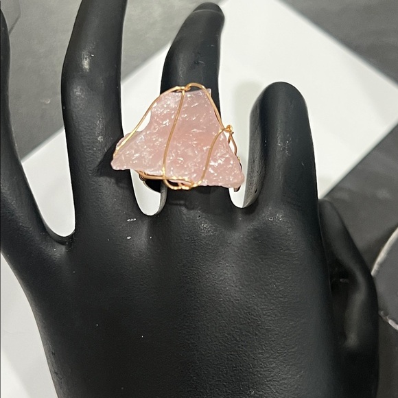 Rose Quartz Hand Wrapped Copper Wire Ring - Picture 6 of 7